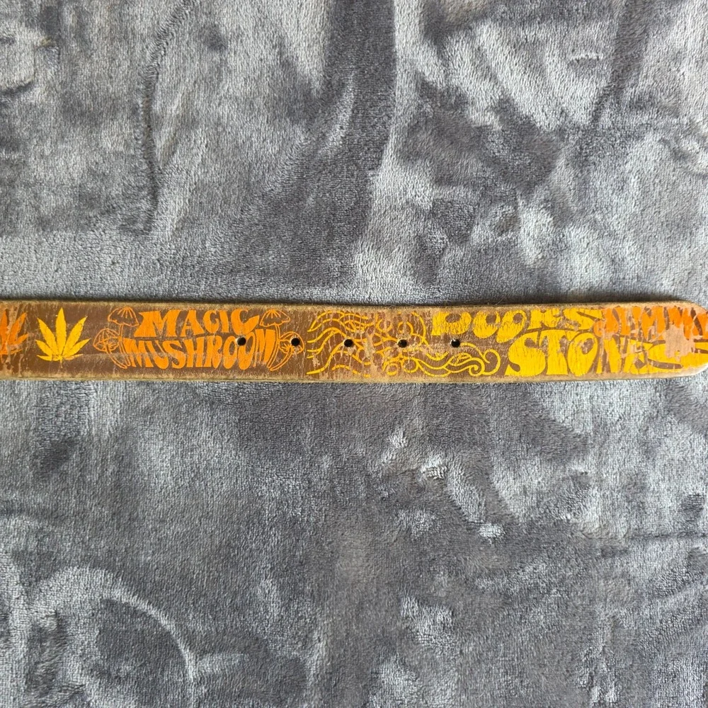 Leather Island Bill Lavin Psychedelic Rock Leather Belt Brown Orange Yellow 36